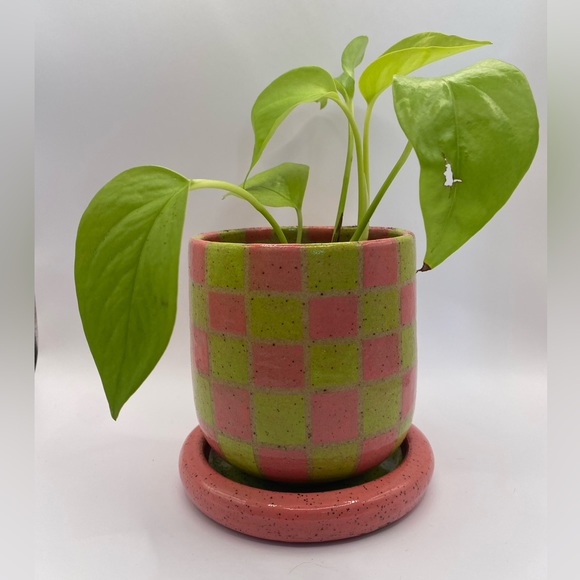 Checkered Planter & Dish - Picture 1 of 1